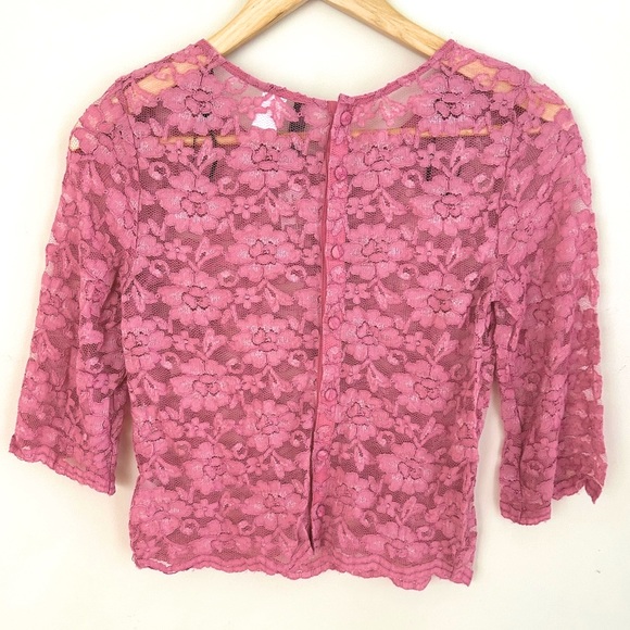 H&M Pink Lace 3/4 Sleeve (unlined top) Button Down Back. NWT - Picture 2 of 5